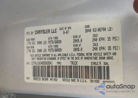 2008 Dodge Ram 1500 Slt from USA, damaged, VIN 1D7HU18248S503541